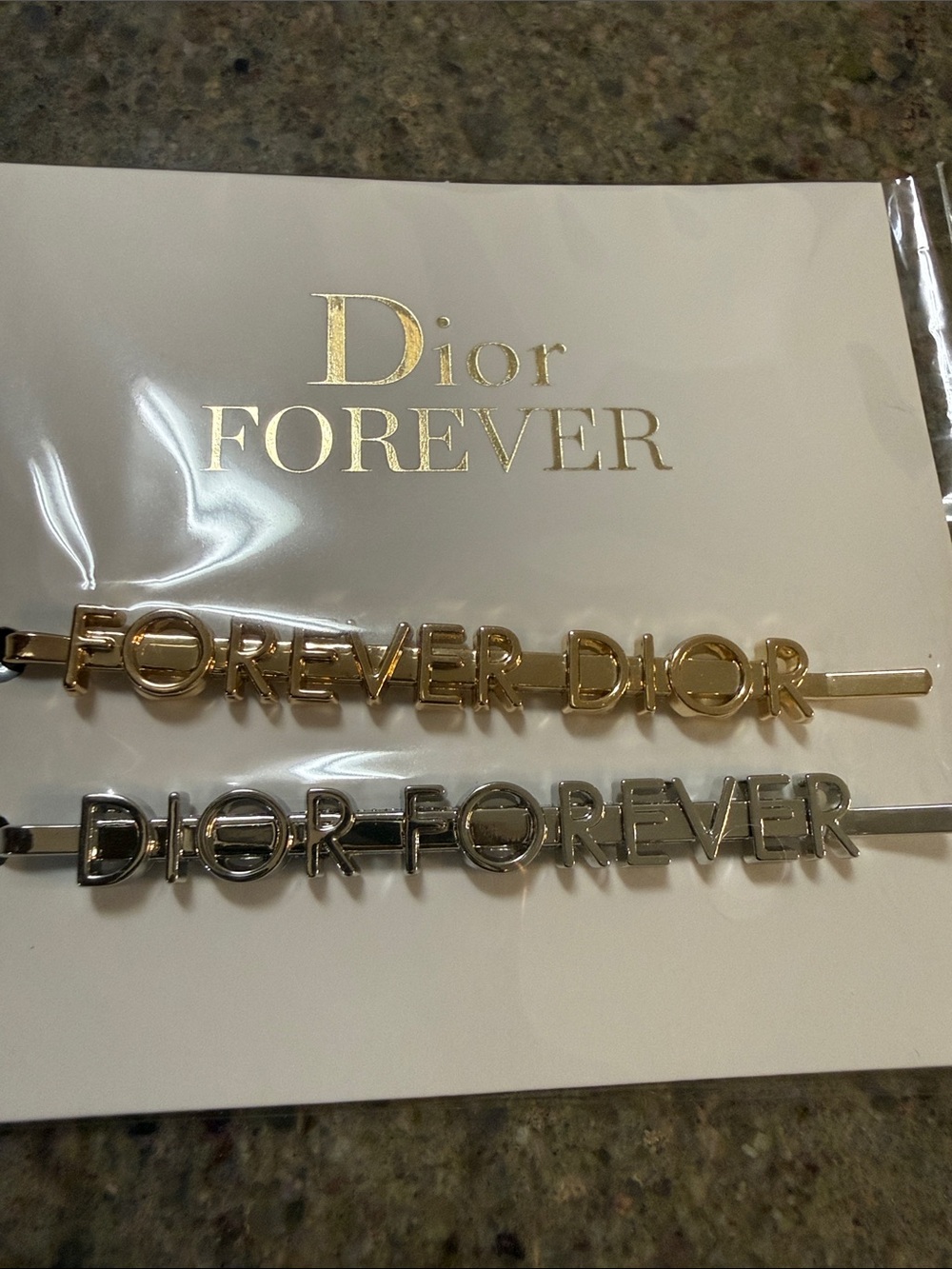 Authentic Dior FOREVER Logo Hair Pins in Gold and Silver Tone